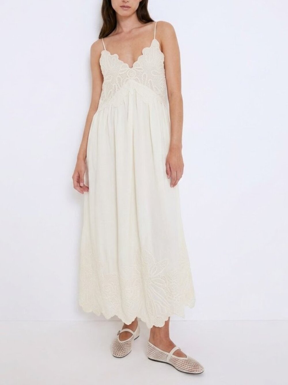 NWT Embroidered Camisole Maxi Sun Dress White Cream Size Medium